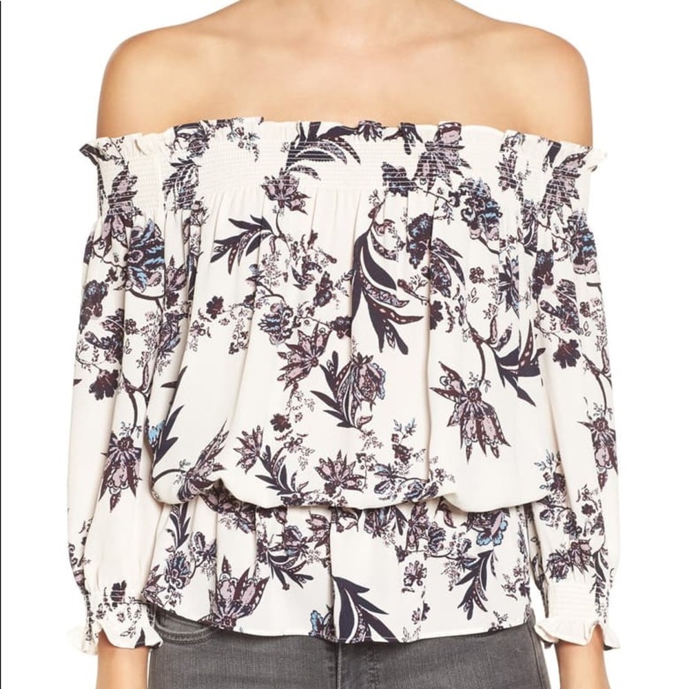 EUC Chelsea 28 smocked off the shoulder floral top
